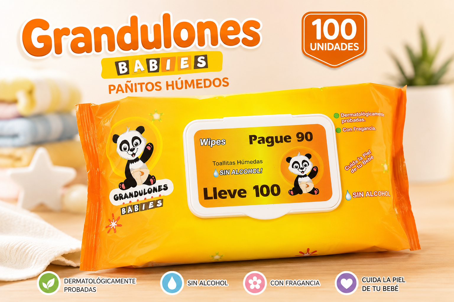 Toallitas Húmedas Grandulones BABIES (Paquete x 100 Unidades)