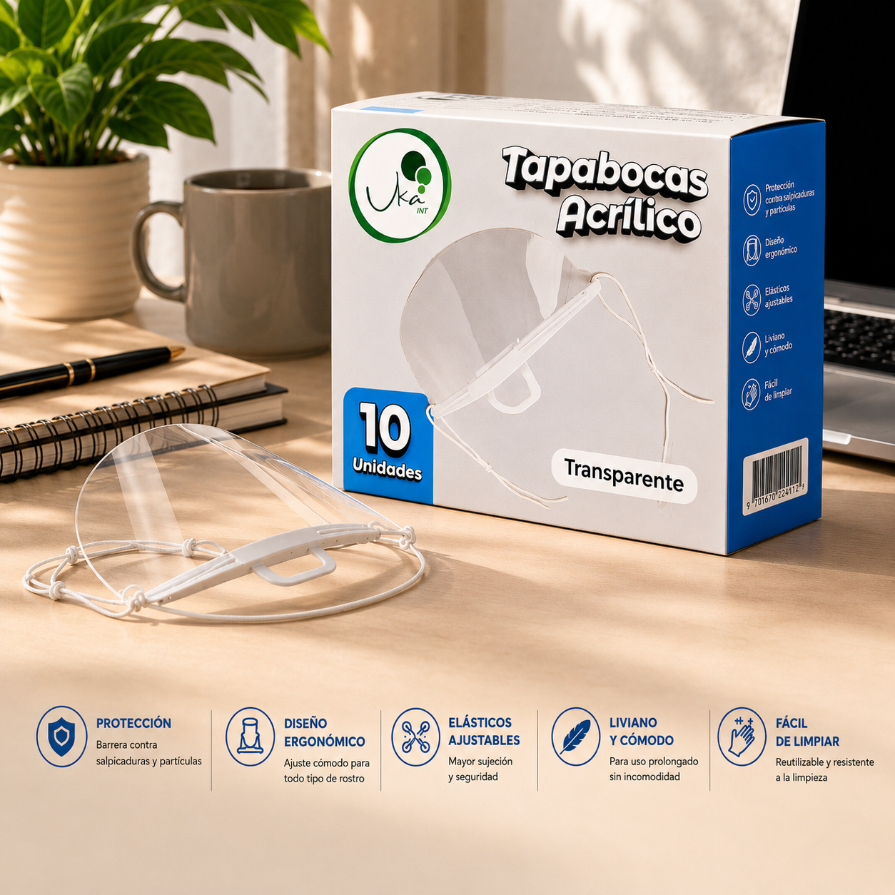 Caja de Tapabocas Acrílicos Transparentes - Reutilizables (10 Unidades)