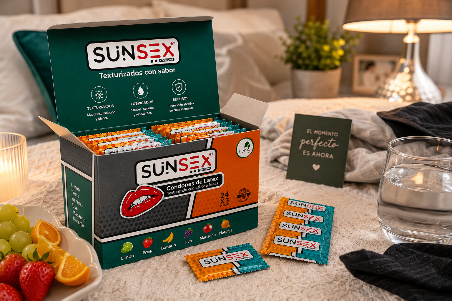 Caja de Condones SUNSEX Texturizados con Sabores (72 Unidades)