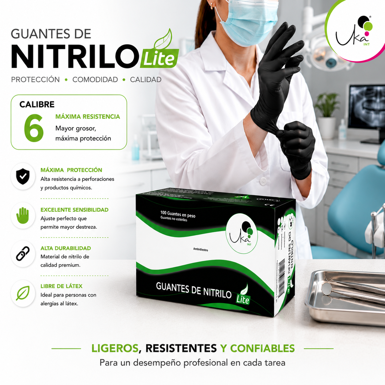 Caja de Guantes de Nitrilo Lite Negro - Calibre 6 (100 Unidades)