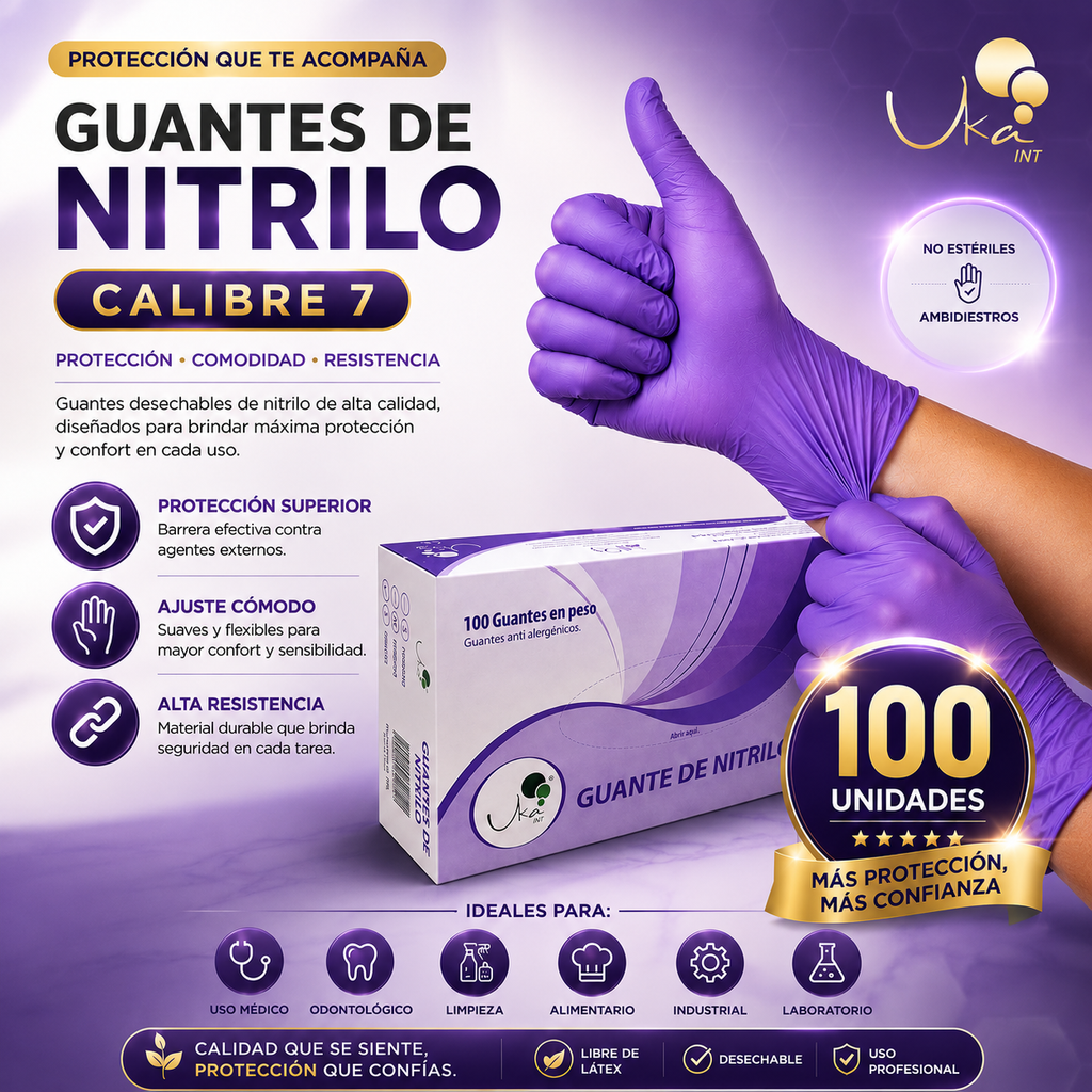 Caja de Guantes de Nitrilo Morados - Calibre 7 (100 Unidades)