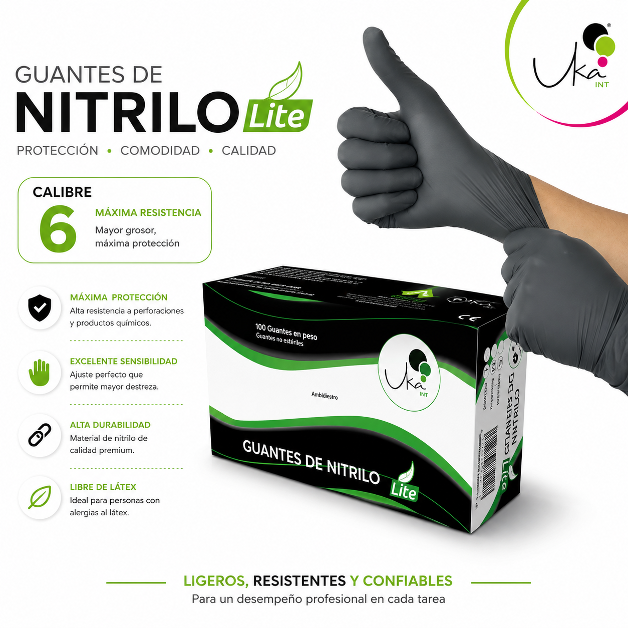 Caja de Guantes de Nitrilo Lite Negro - Calibre 6 (100 Unidades)