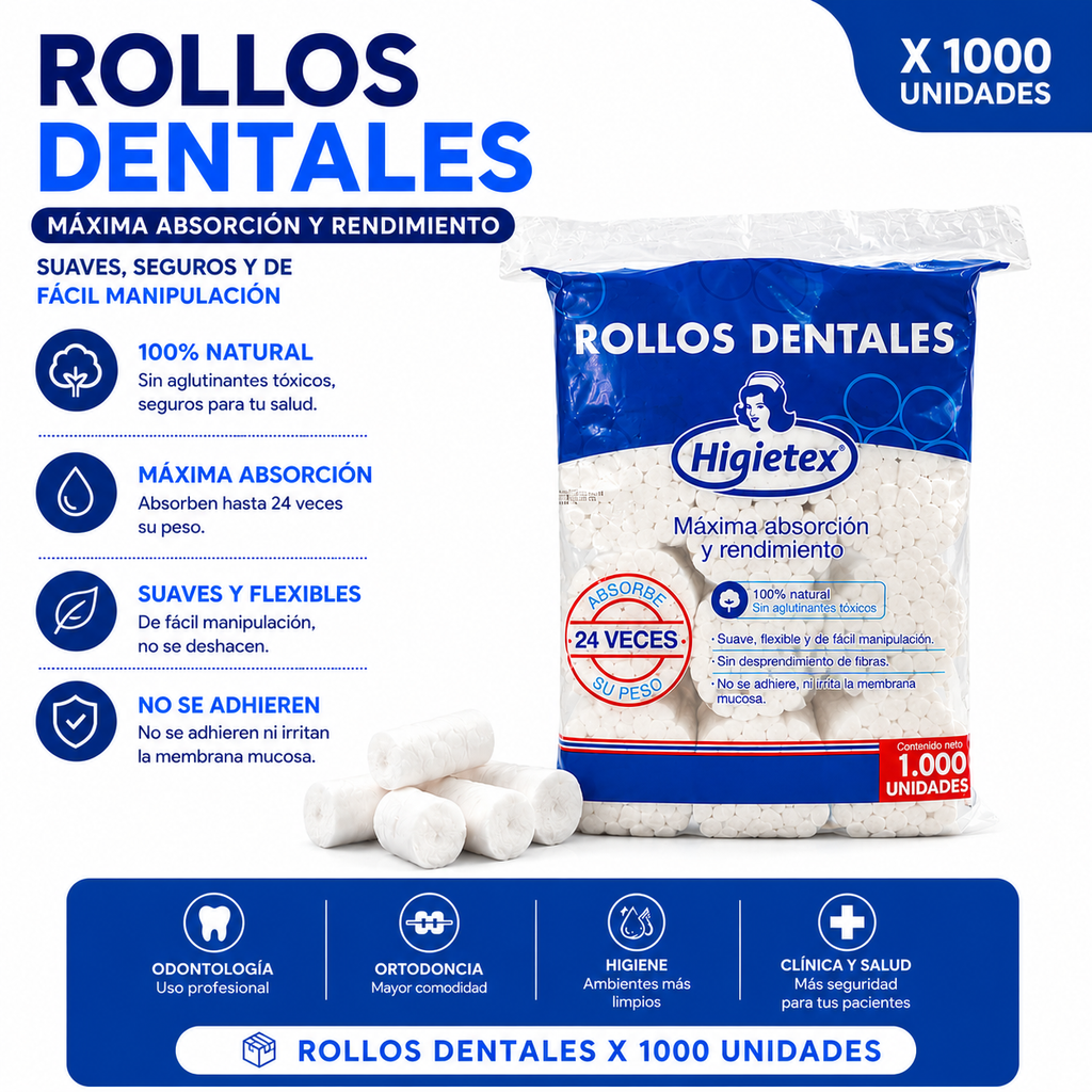 Rollos Dentales higietex  (X 1000 unds)