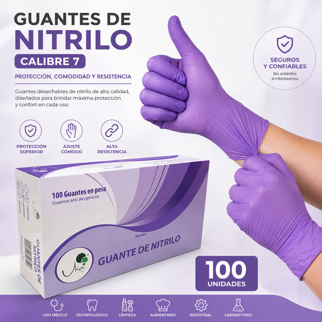 Caja de Guantes de Nitrilo Morados - Calibre 7 (100 Unidades)