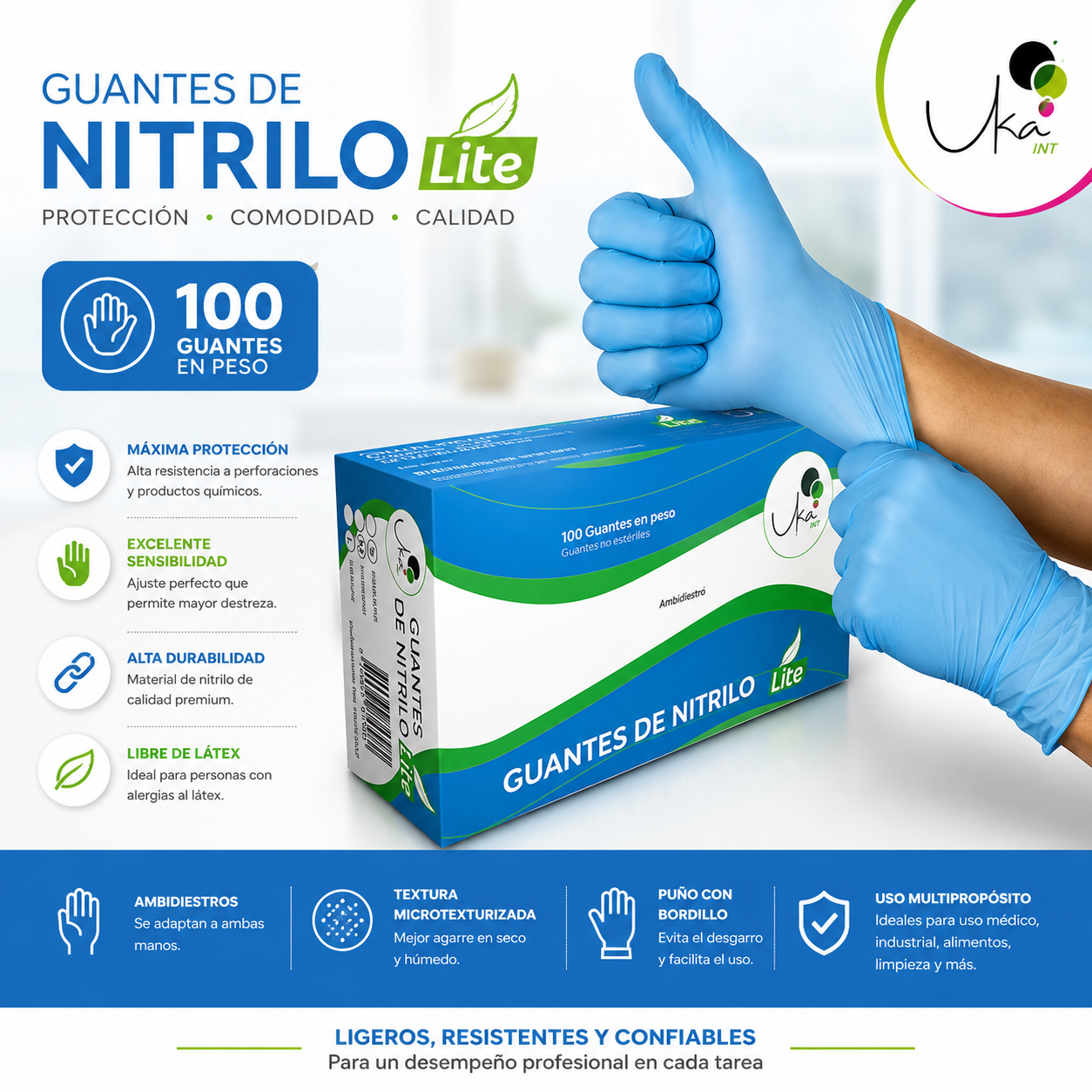 Caja de Guantes de Nitrilo Lite Azul - Calibre 6 (100 Unidades)