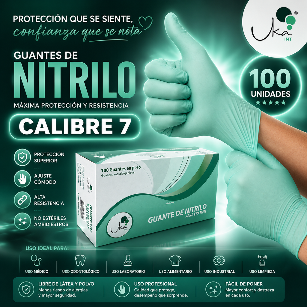 Caja de Guantes de Nitrilo Verde - Calibre 7 (100 Unidades)
