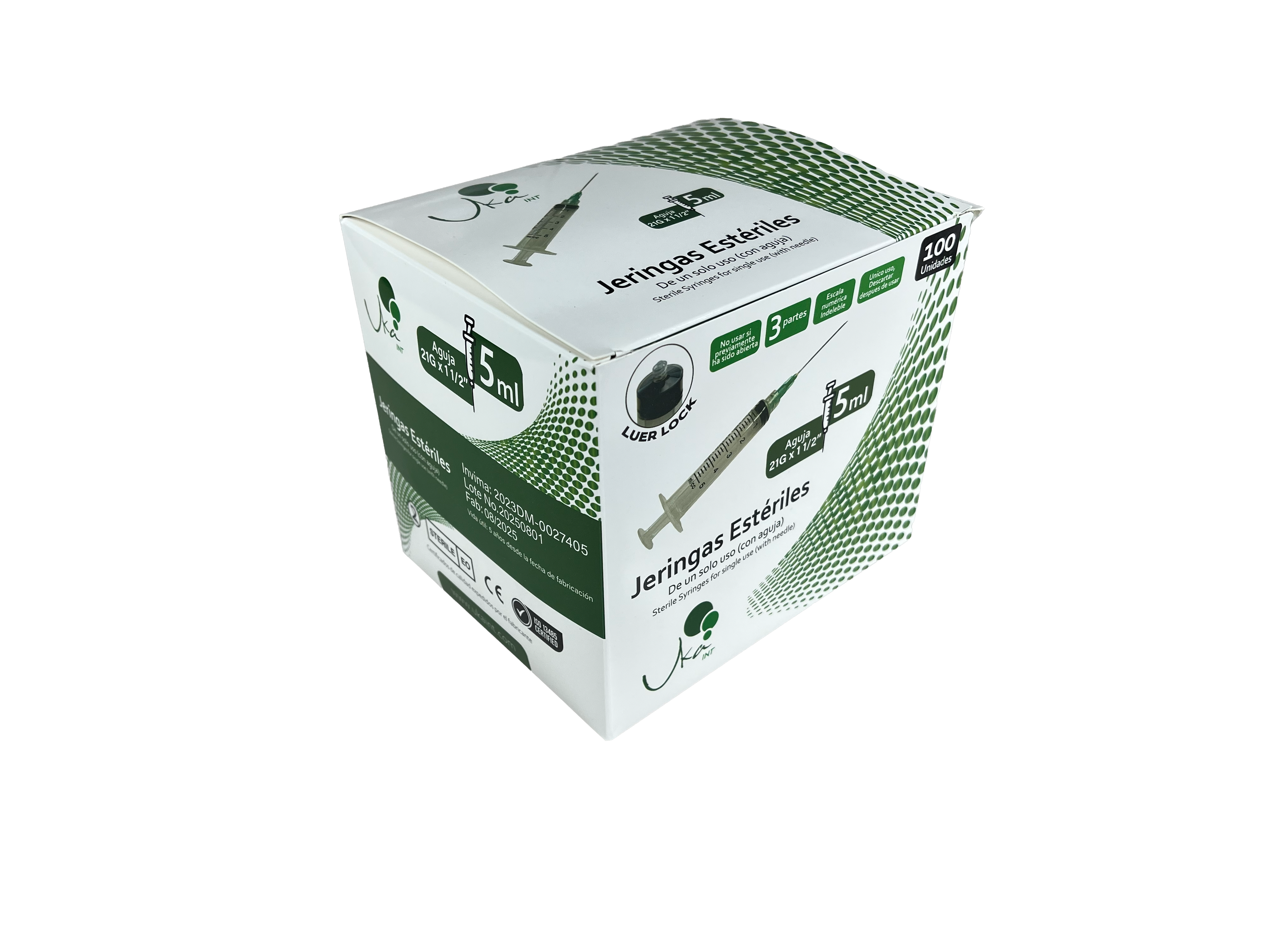Jeringas Esteriles de 5ml/21G x 100 UND