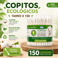Copitos Ecológicos de Algodón con Palillo de Papel - Tarro x 150 Unidades