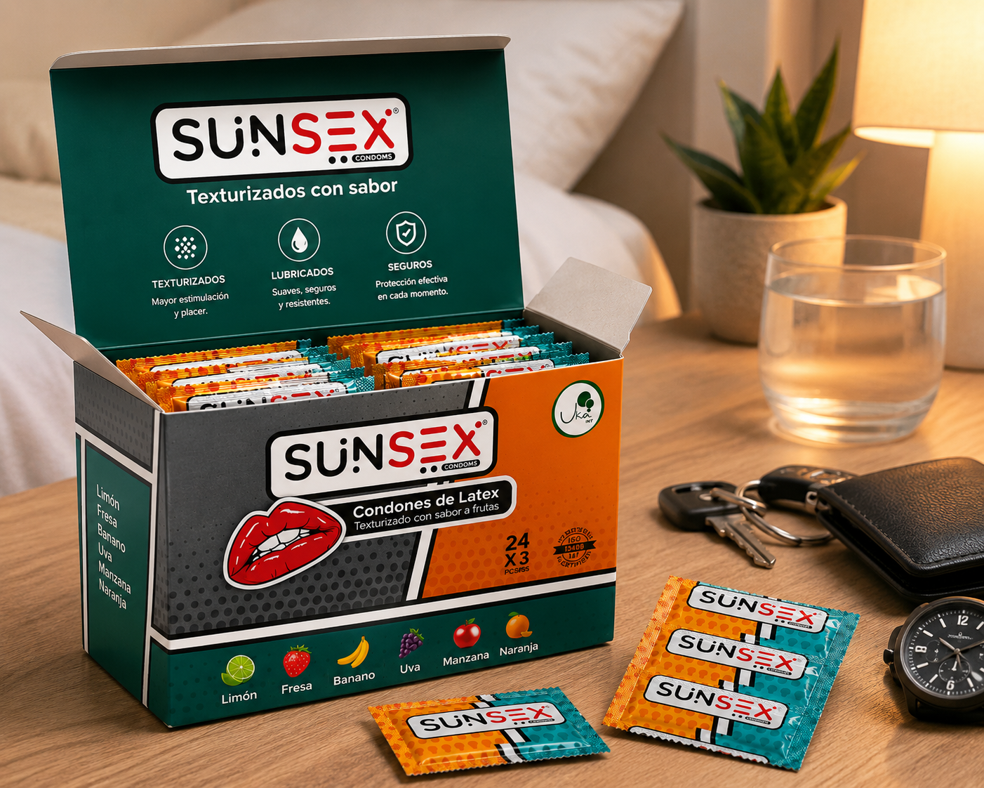 Caja de Condones SUNSEX Texturizados con Sabores (72 Unidades)