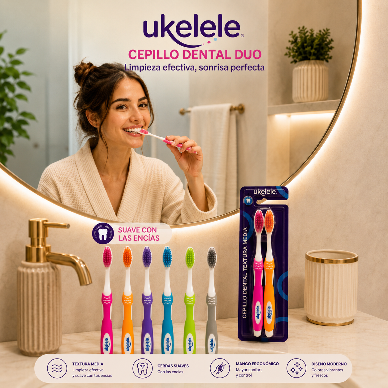 Cepillos Dentales Ukelele (Textura Media) - Paquete x 2