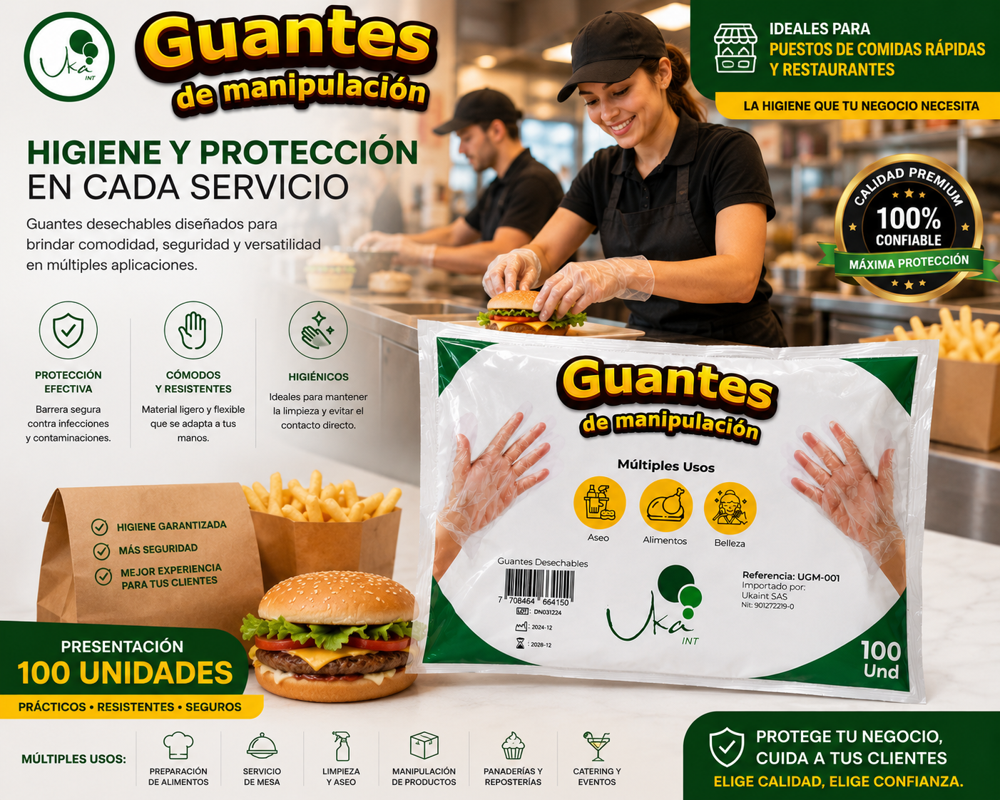 Guantes de Manipulación Desechables Multiusos (Paquete x 100 Unidades)