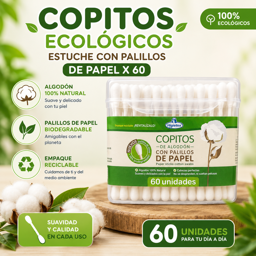 Copitos Ecológicos con Palillo de Papel - Estuche x 60 Unidades