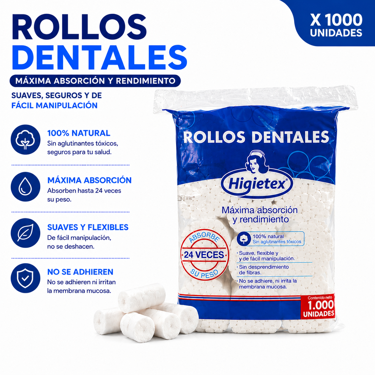 Rollos Dentales higietex  (X 1000 unds)