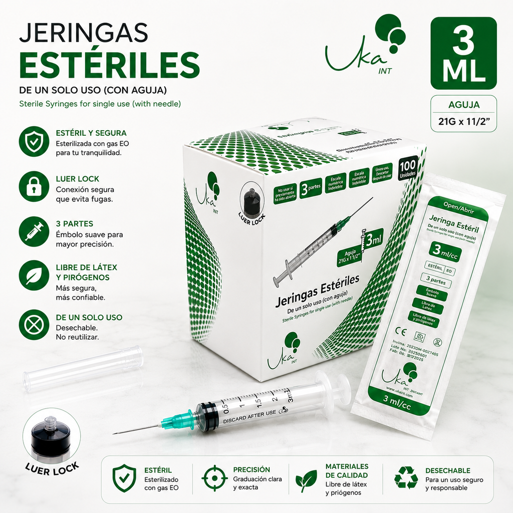 Jeringas Esteriles de 3ml/21G x 100 UND