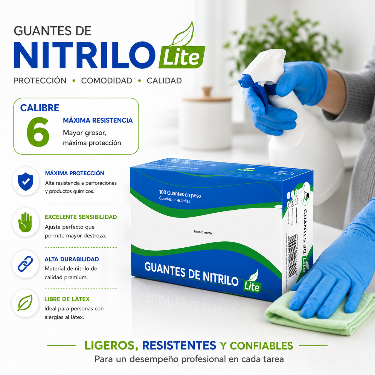 Caja de Guantes de Nitrilo Lite Azul - Calibre 6 (100 Unidades)