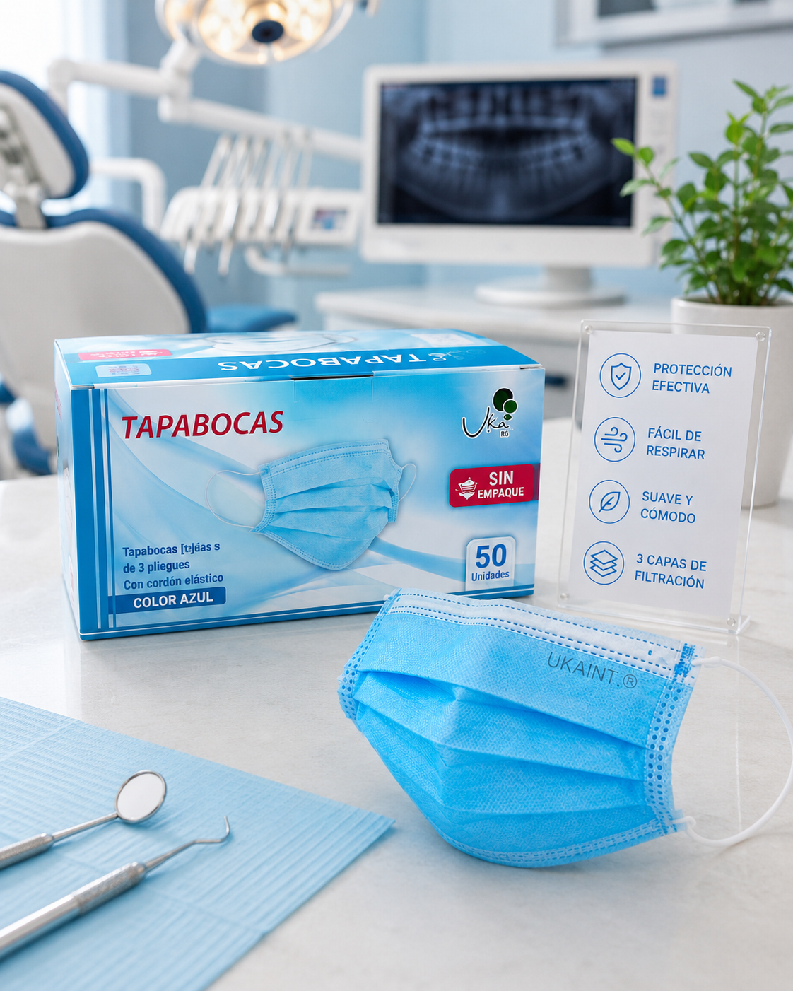 Caja de Tapabocas Desechables  Color Azul - 50 Unidades (Sin Empaque Individual)