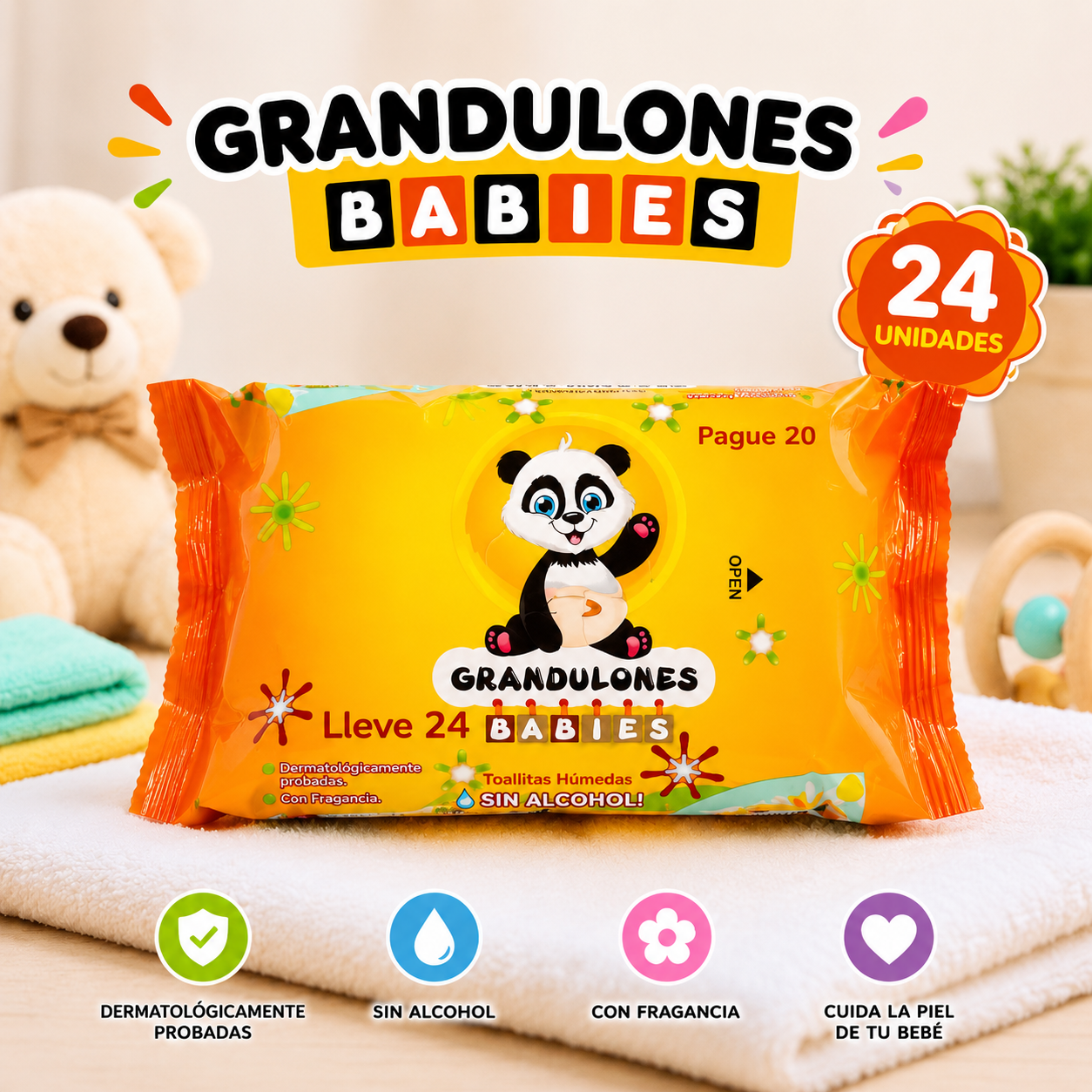 Toallitas Húmedas Grandulones BABIES - (Paquete x 24 Unidades)