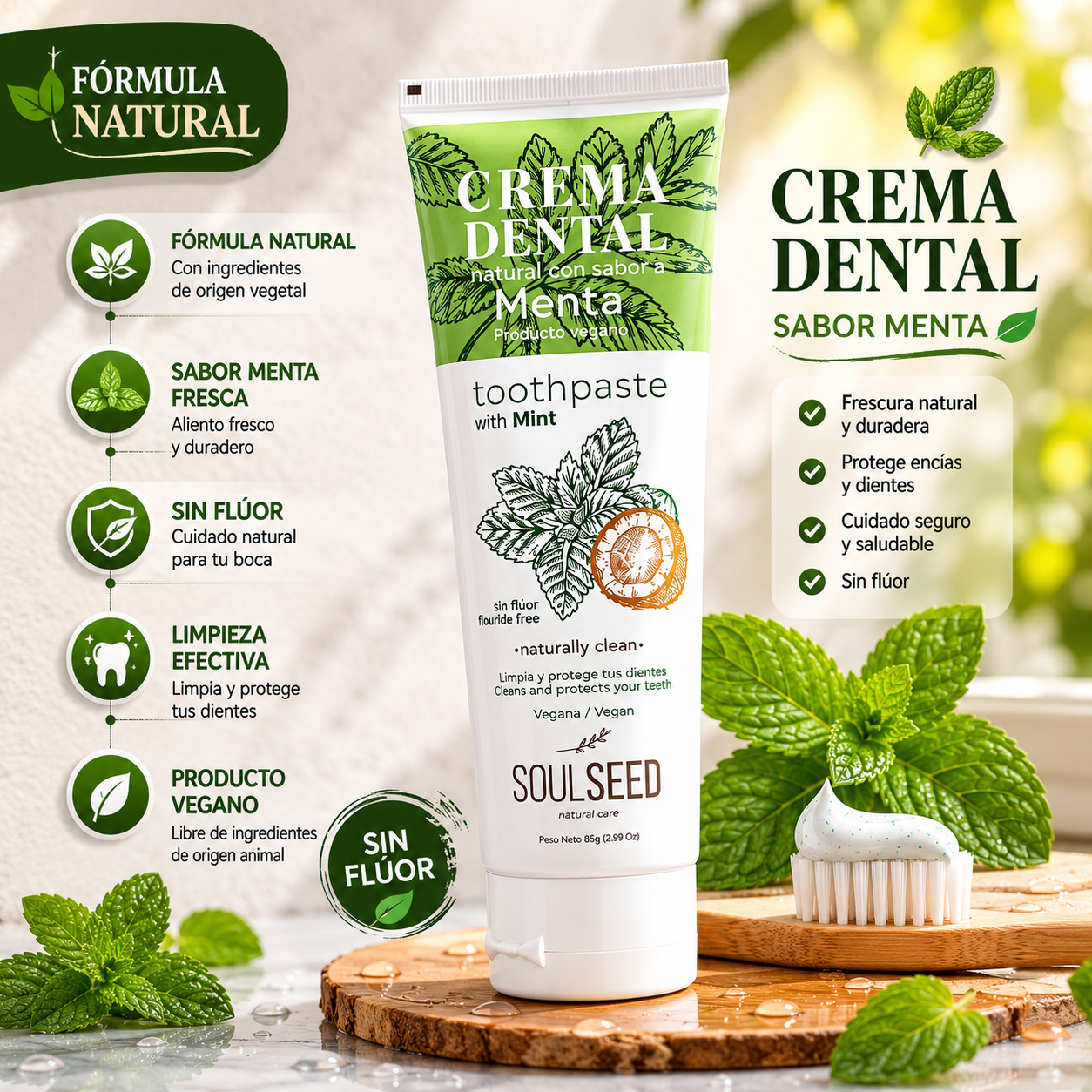 Crema Dental Menta Natural x 85 gr (Soulseed)