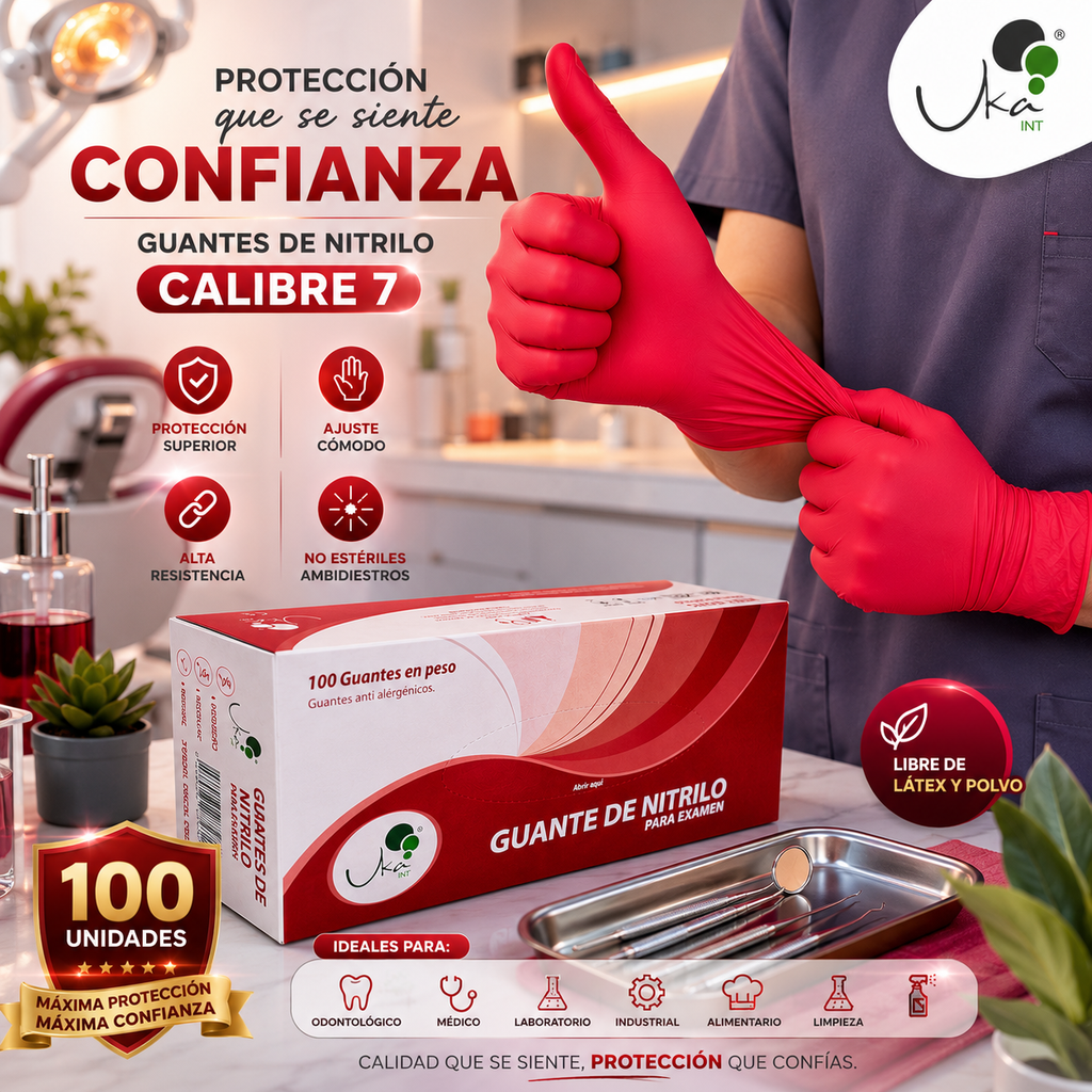 Caja de Guantes de Nitrilo Rojo Cereza - Calibre 7 (100 Unidades)