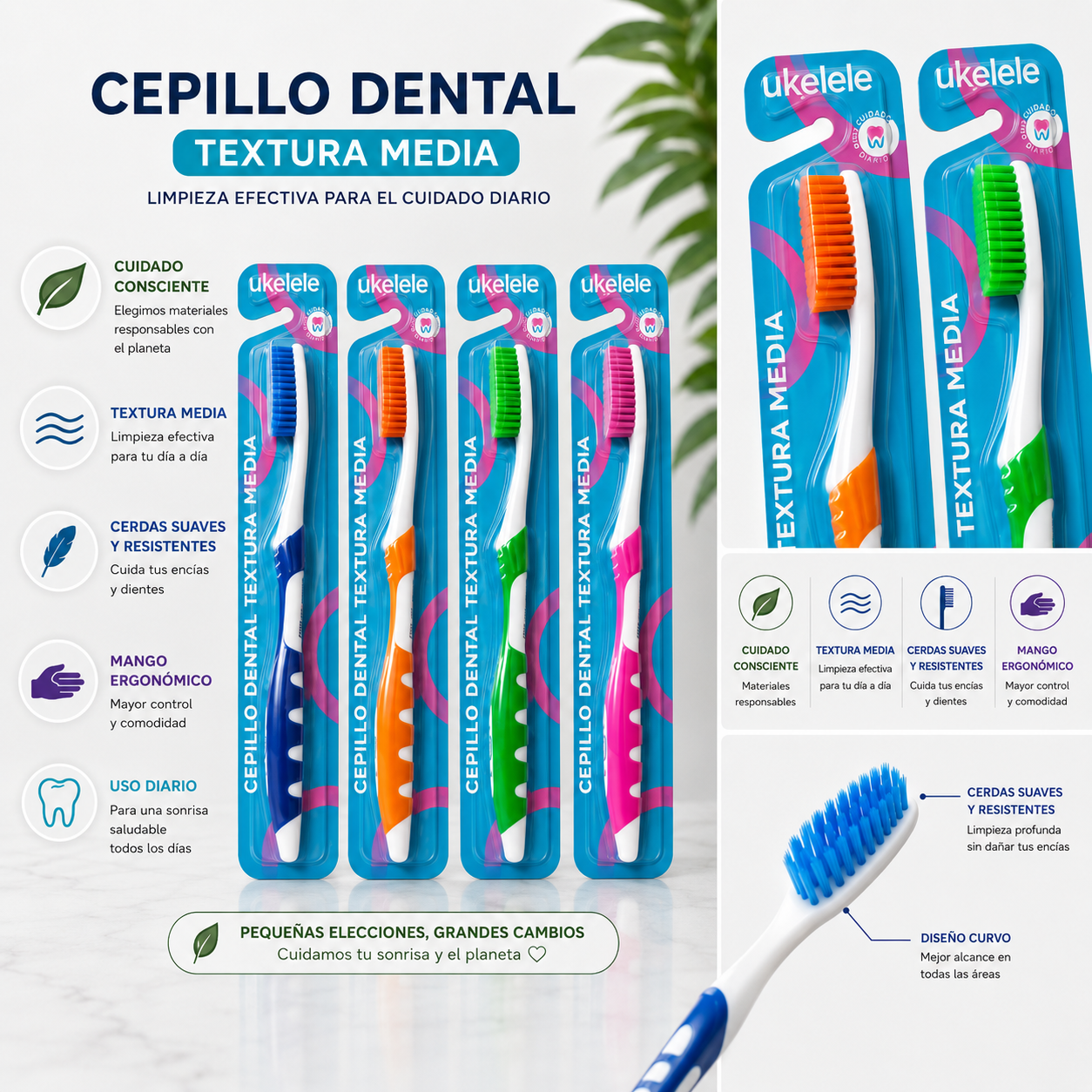 Cepillos Dentales Ukelele (Textura Media) - Paquete x 2