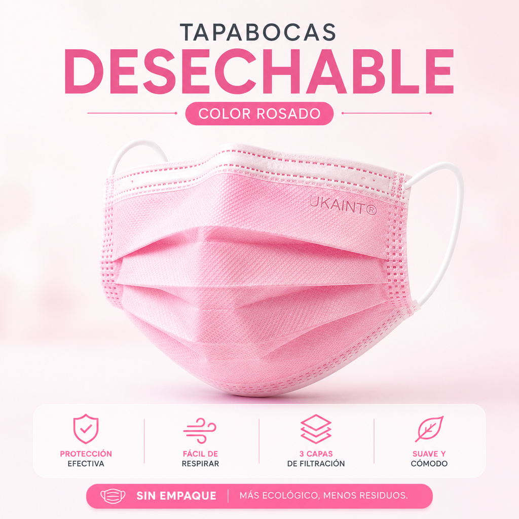 Caja de Tapabocas Desechables Rosados - (Sin Empaque Individual)