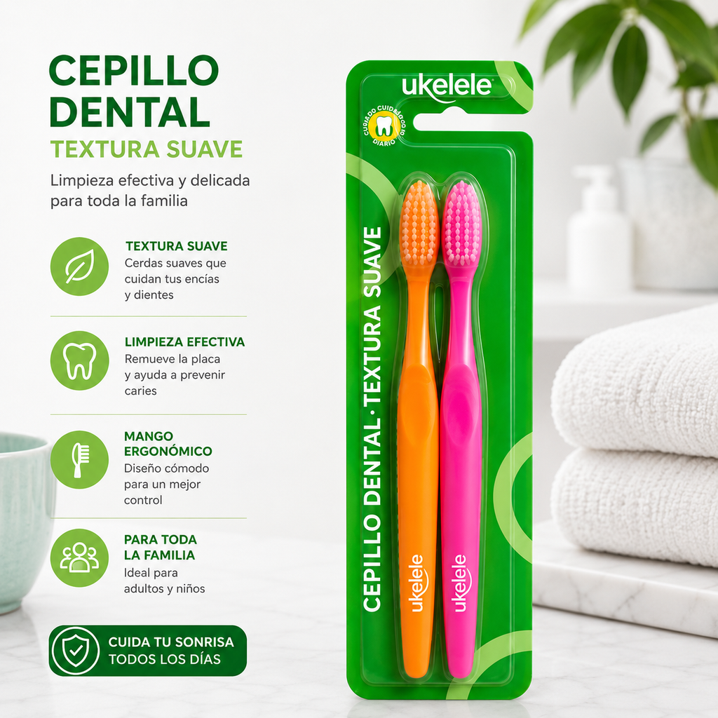 Cepillos Dentales Ukelele - Textura Suave (Paquete x 2)
