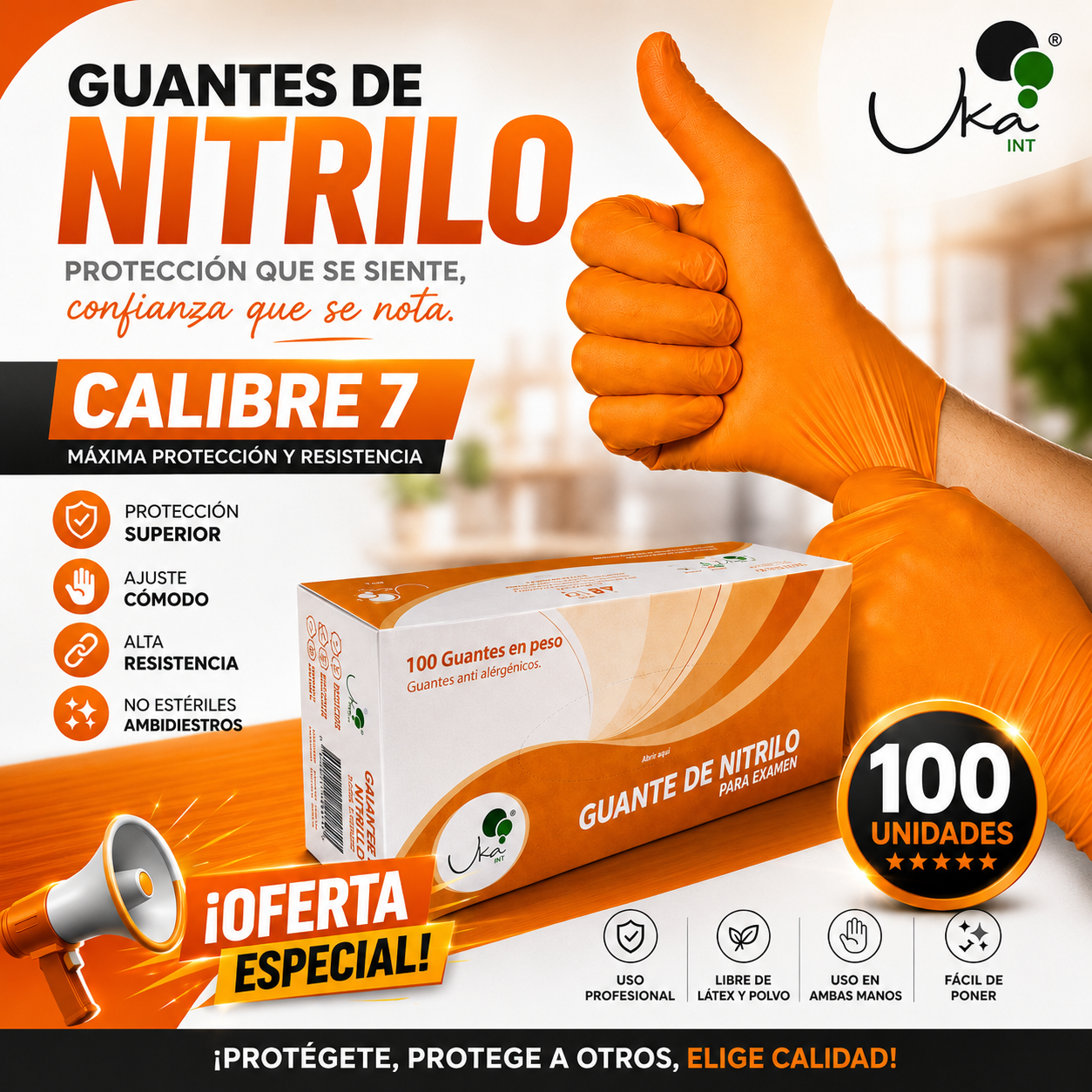Caja de Guantes de Nitrilo Naranja - Calibre 7 (100 Unidades)