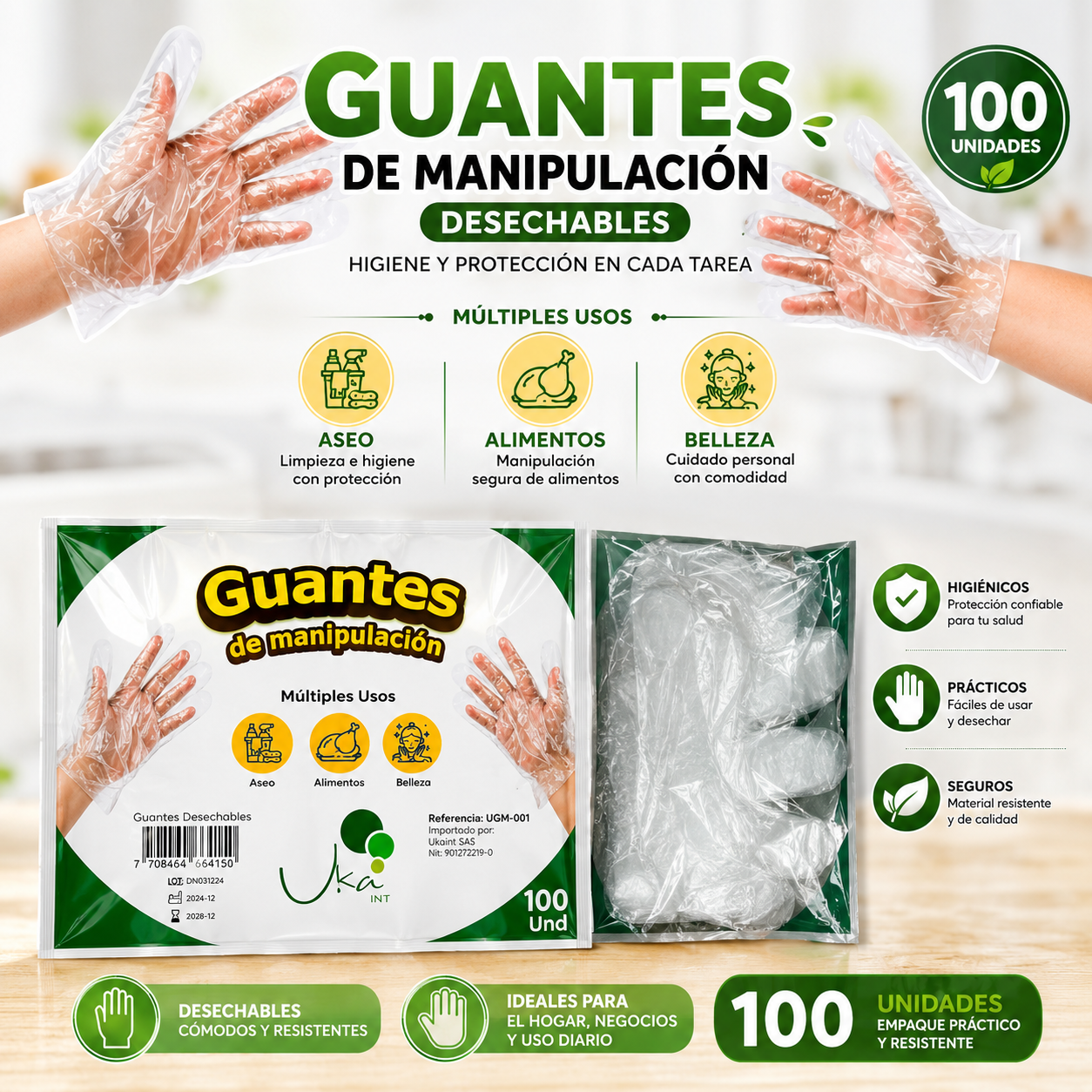 Guantes de Manipulación Desechables Multiusos (Paquete x 100 Unidades)
