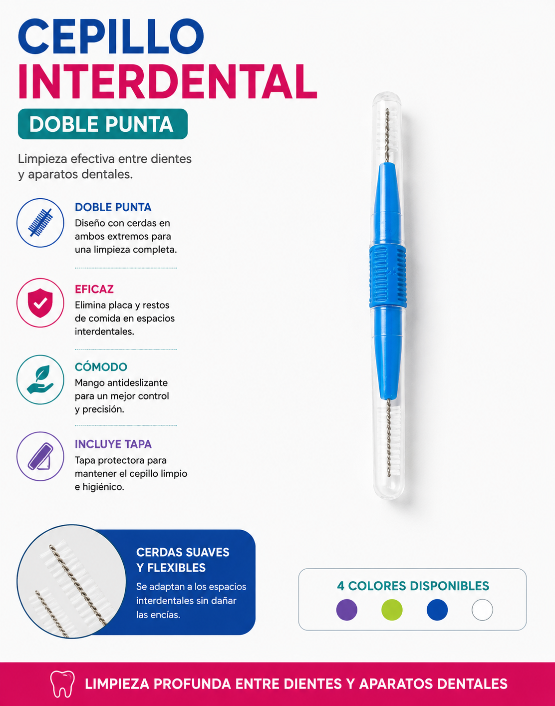 Cepillos Interdentales Doble Punta - Paquete x 12 Unidades