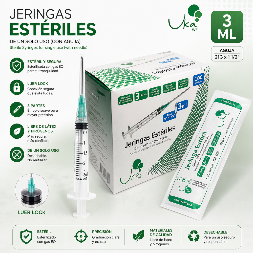 Jeringas Esteriles de 3ml/21G x 100 UND