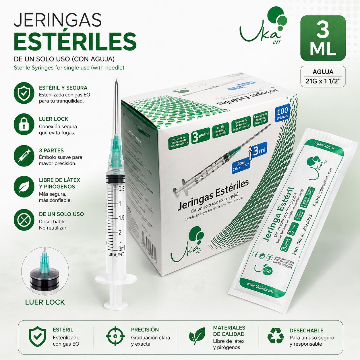 Jeringas Esteriles de 3ml/21G x 100 UND