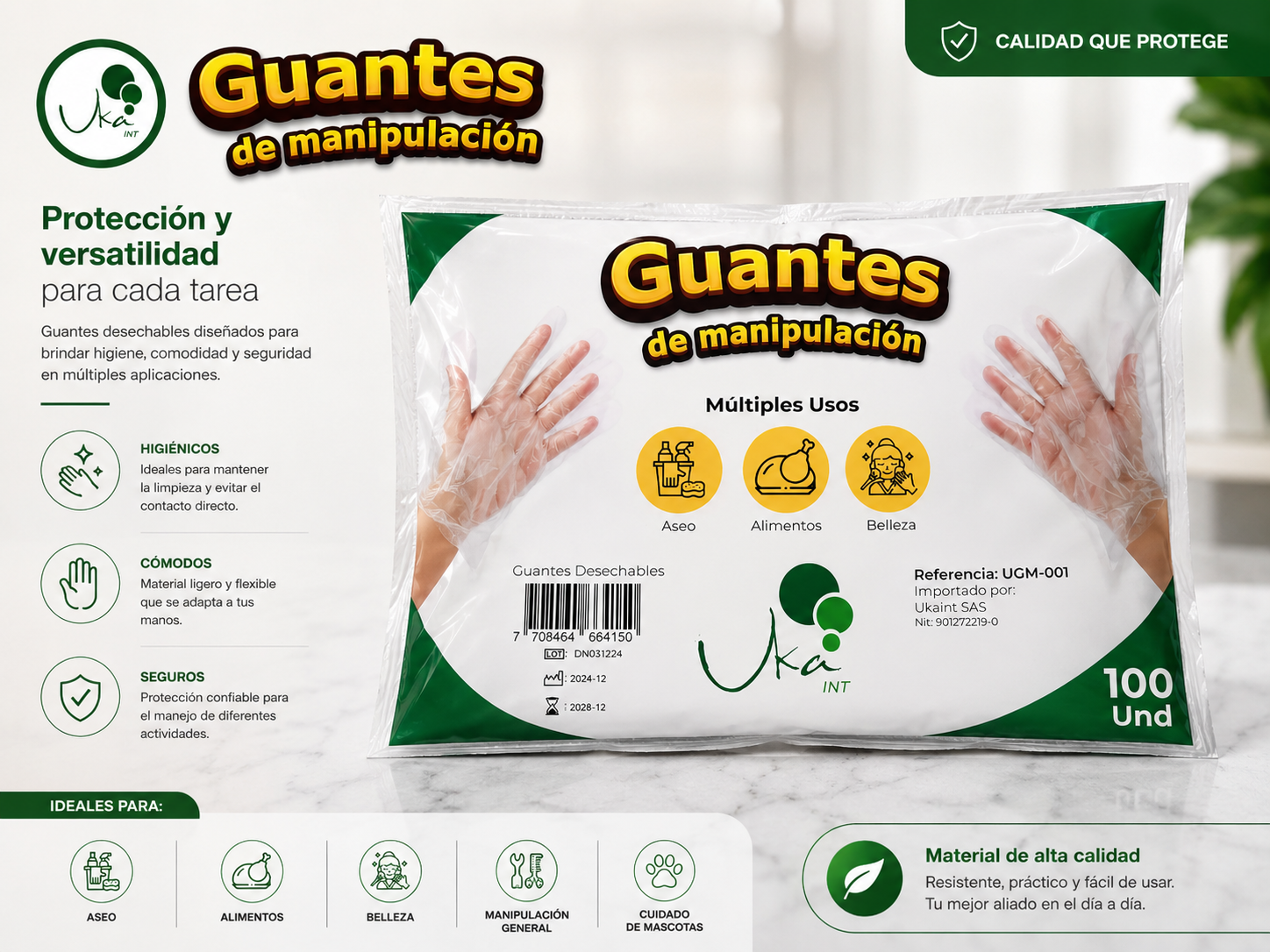 Guantes de Manipulación Desechables Multiusos (Paquete x 100 Unidades)