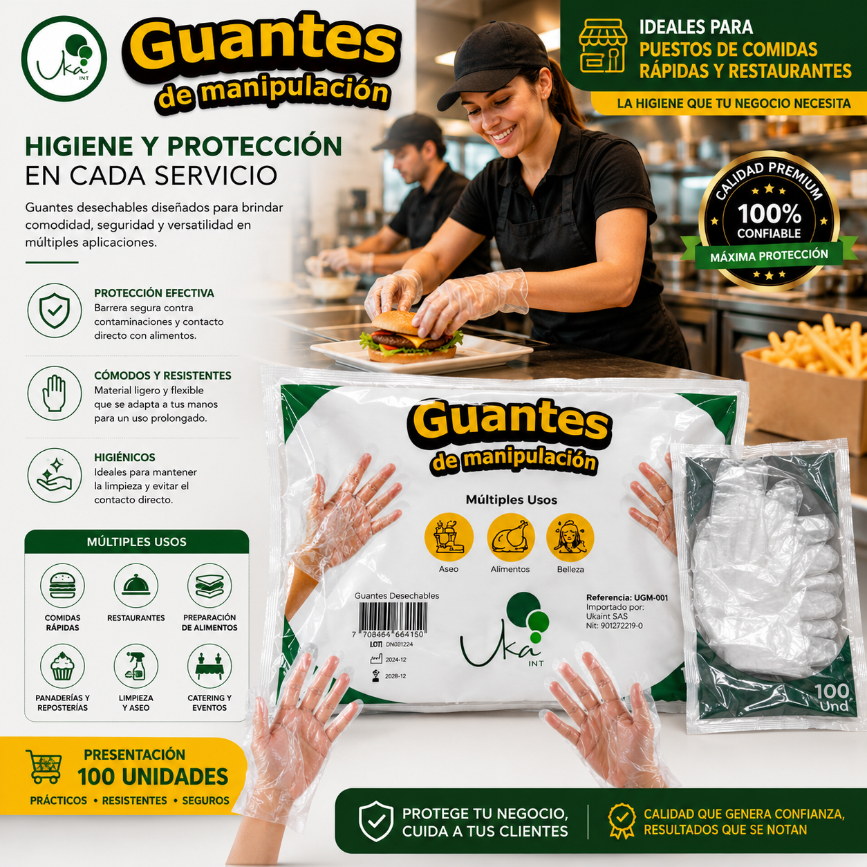 Guantes de Manipulación Desechables Multiusos (Paquete x 100 Unidades)