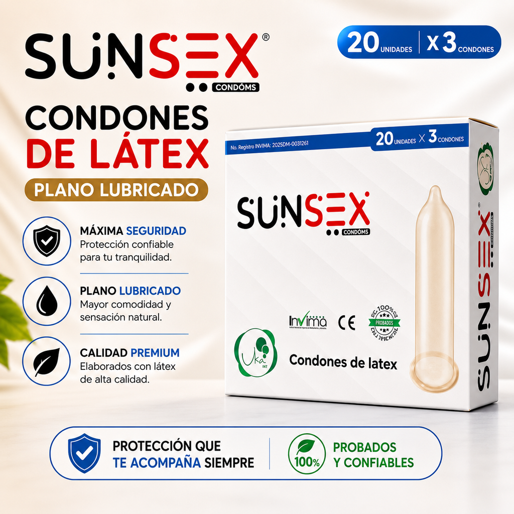 Caja de Condones Sunsex Clásicos Planos y Lubricados (60 Unidades)