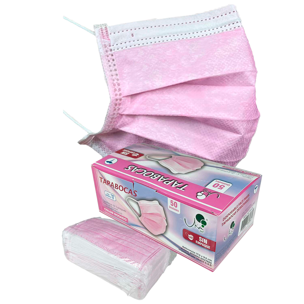 Tapabocas Rosado sin Empaque Individual x 50 UND