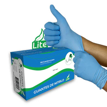 Guantes de nitrilo lite azul calibre 6 x 100 UND