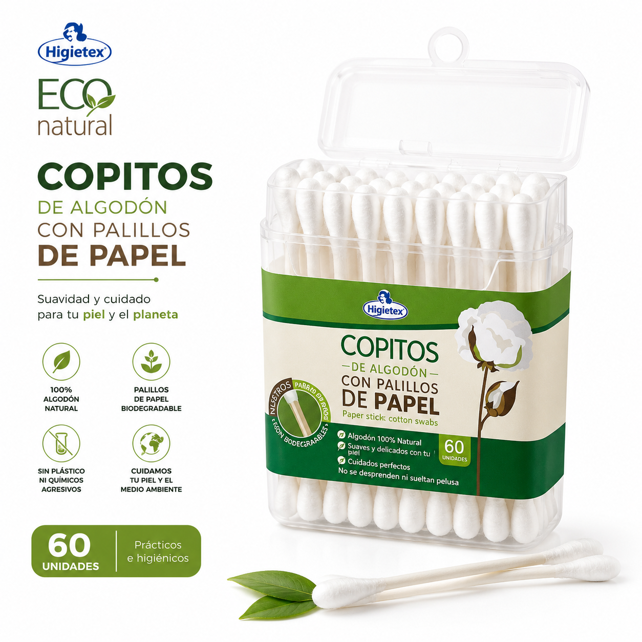Copitos Ecológicos con Palillo de Papel - Estuche x 60 Unidades