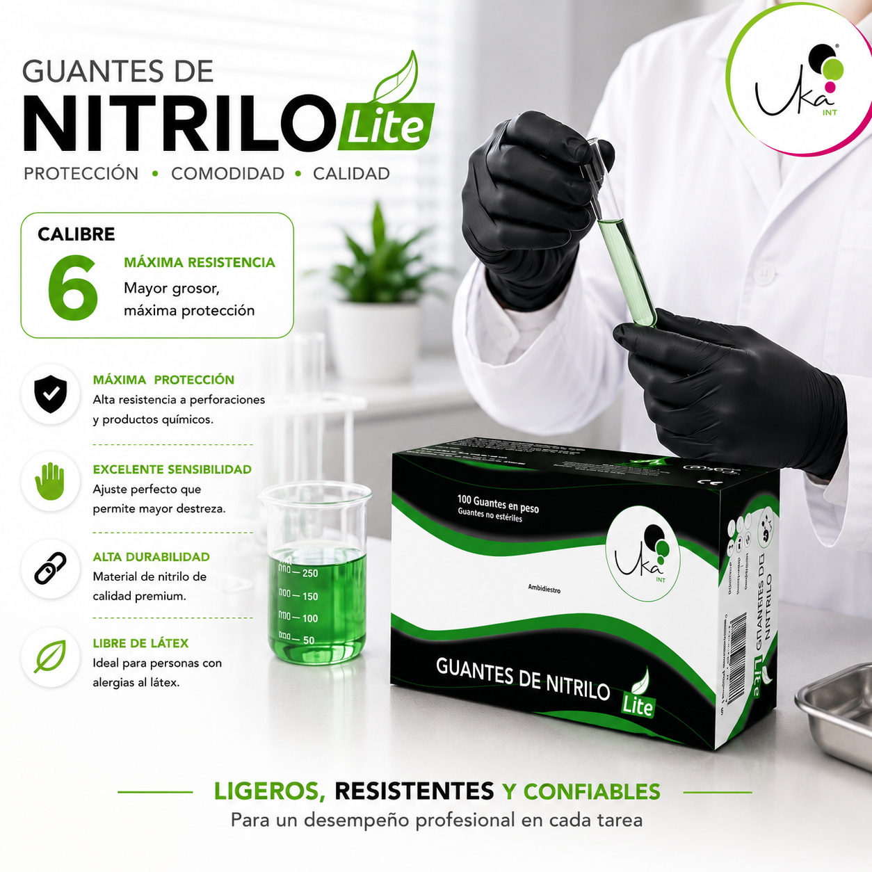 Caja de Guantes de Nitrilo Lite Negro - Calibre 6 (100 Unidades)