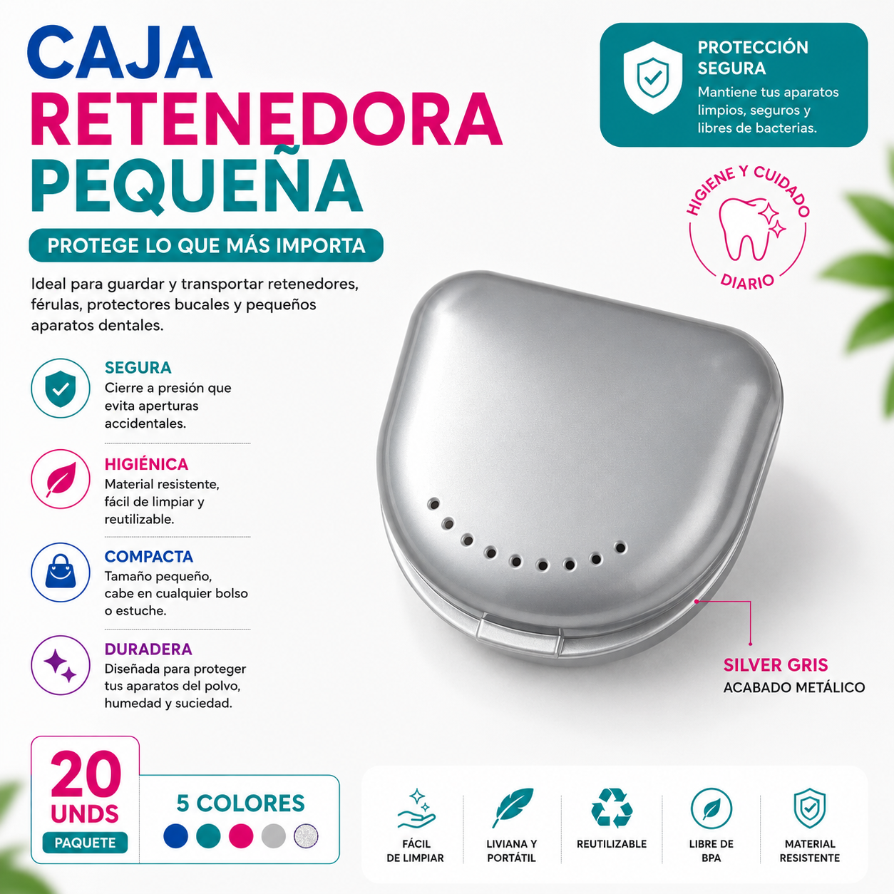 Caja Retenedora Pequeña - Color Gris Plata (Silver)