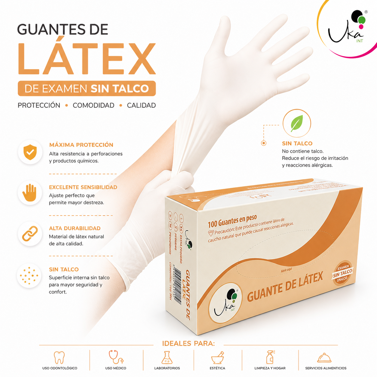 Caja de Guantes de Látex Sin Polvo (100 Unidades)