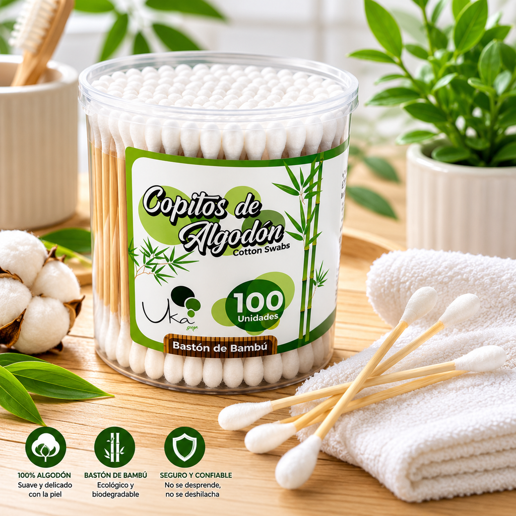 Copitos de Algodón con Bastón de Bambú - Tarro x 100 Unidades