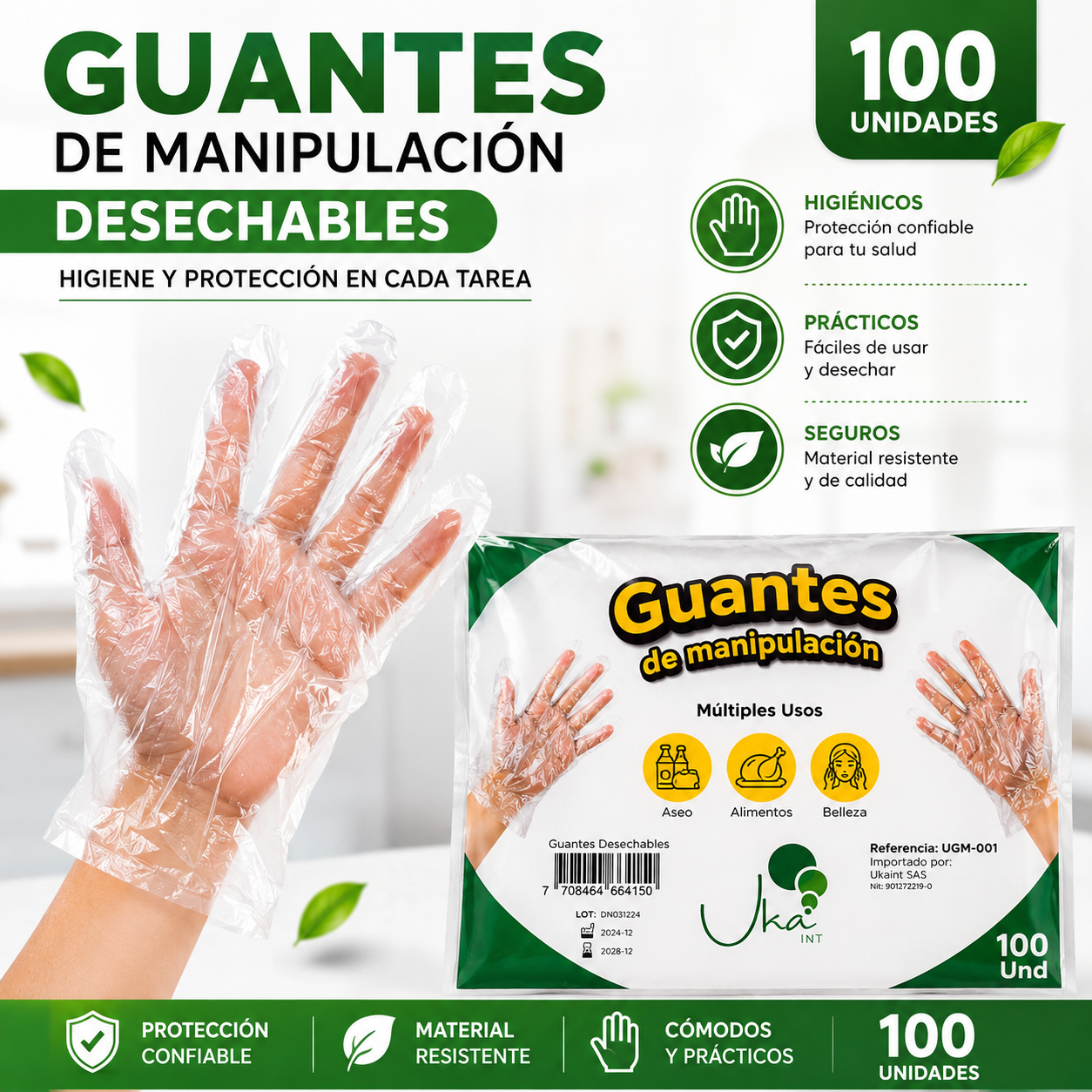 Guantes de Manipulación Desechables Multiusos (Paquete x 100 Unidades)