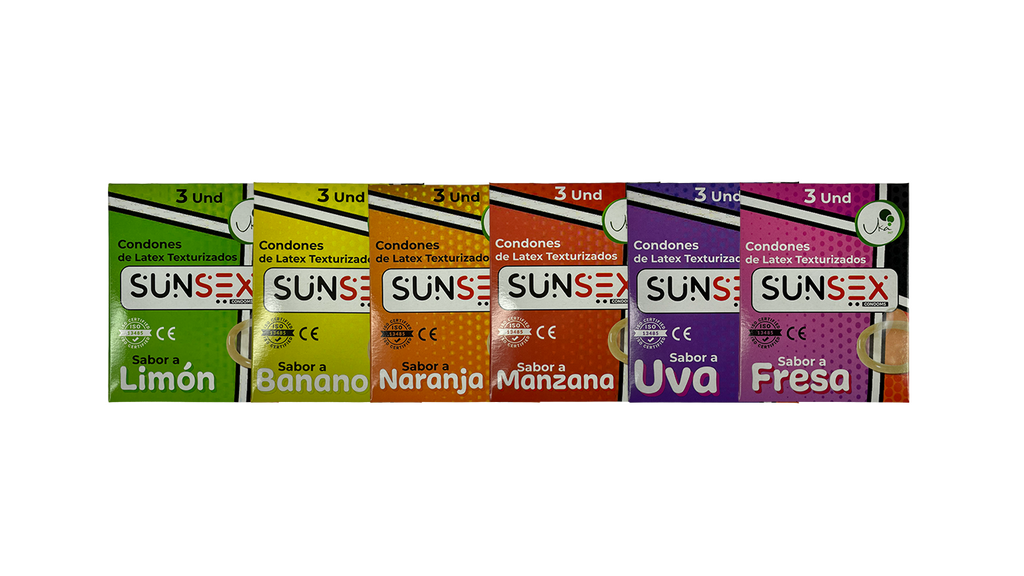 Condones Texturizados Con Sabores SUNSEX   24 X 3 UND