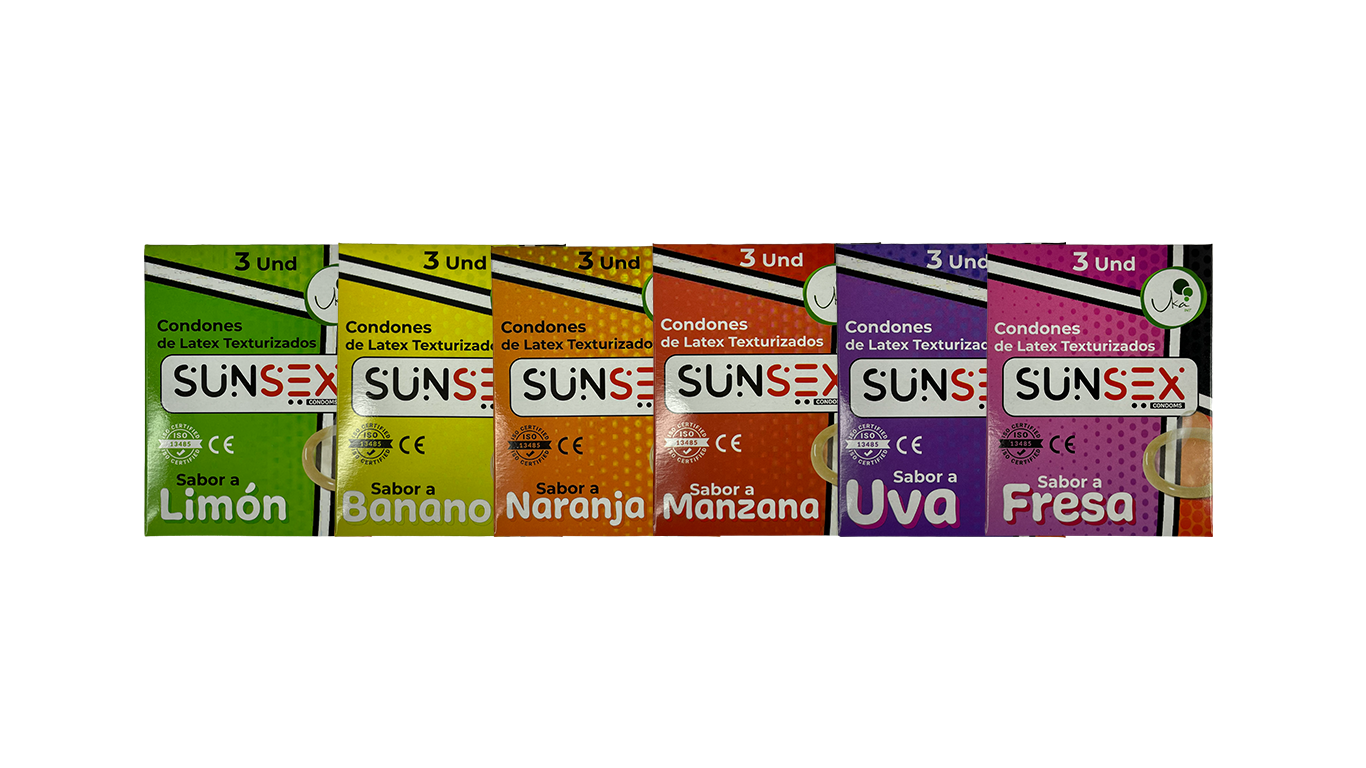 Condones Texturizados Con Sabores SUNSEX   24 X 3 UND