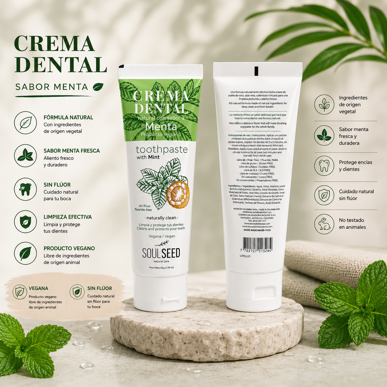 Crema Dental Menta Natural x 85 gr (Soulseed)