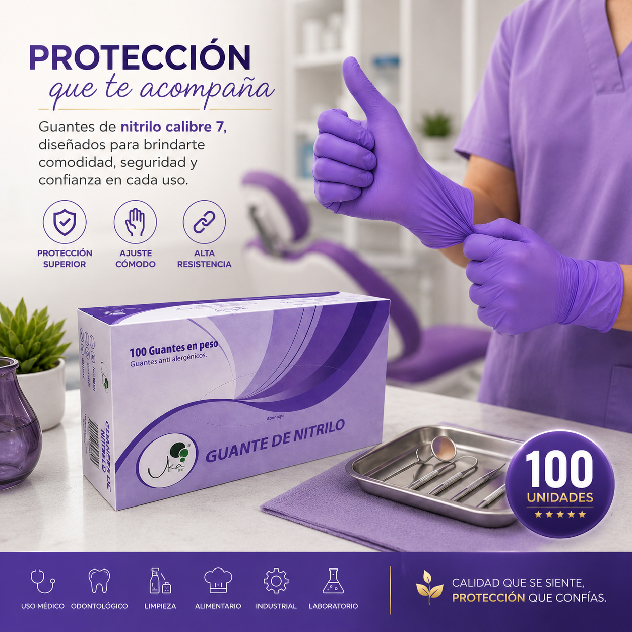 Caja de Guantes de Nitrilo Morados - Calibre 7 (100 Unidades)