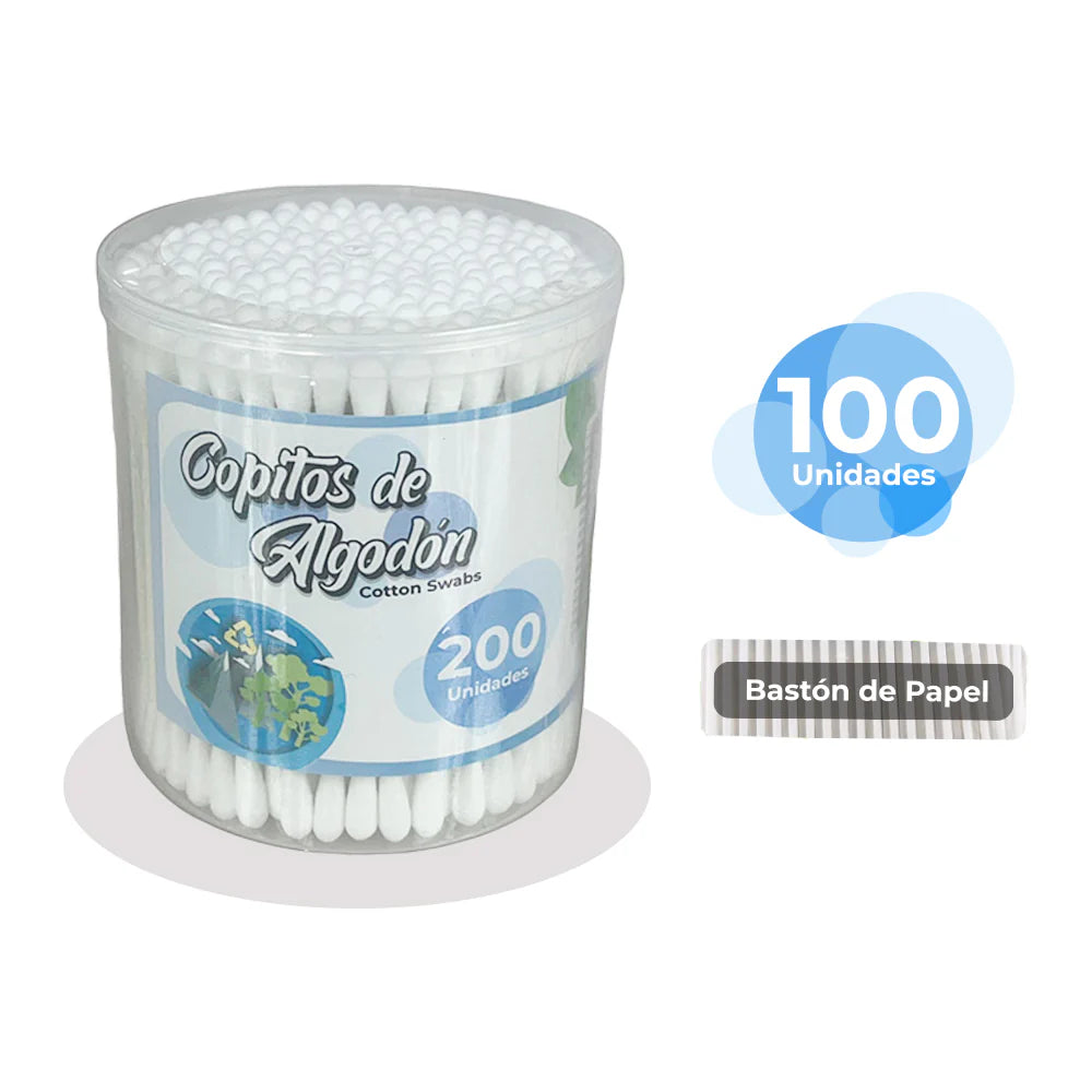 Copitos de Algodón Baston de papel x200 UND (display x 12)