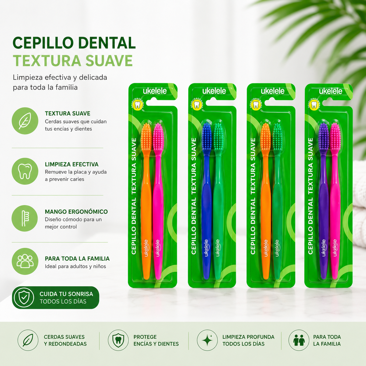 Cepillos Dentales Ukelele - Textura Suave (Paquete x 2)