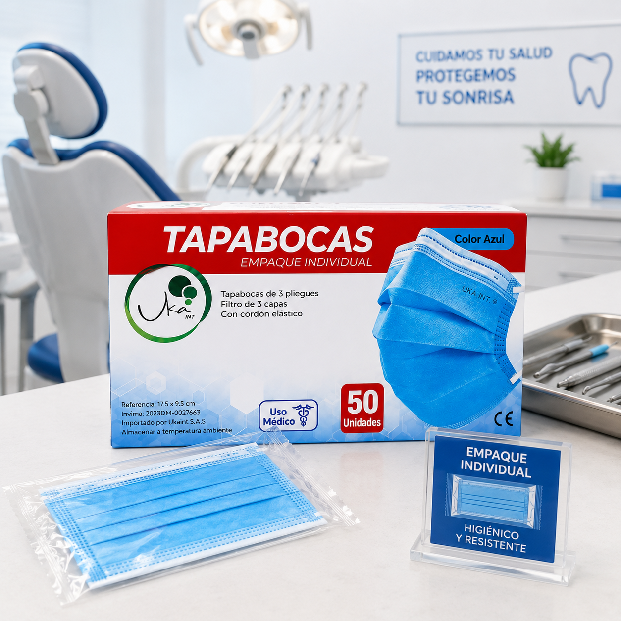 Caja de Tapabocas Desechables Azules - Empaque Individual (50 Unidades)