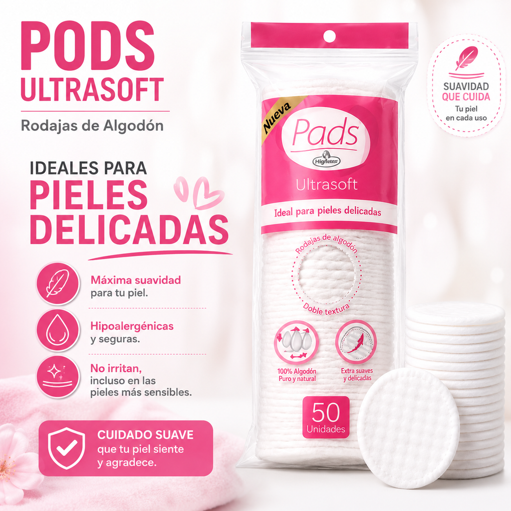 Rodajas de Algodón 100% Puro Ultrasuave x 50 Unidades
